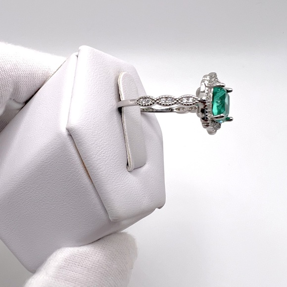 Sterling Silver Simulated Paraiba Tourmaline CZ Ring - Picture 8 of 17